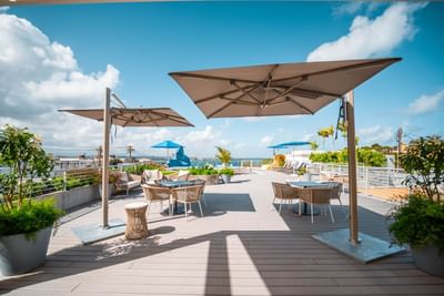 Rooftop terrace with sun umbrellas
