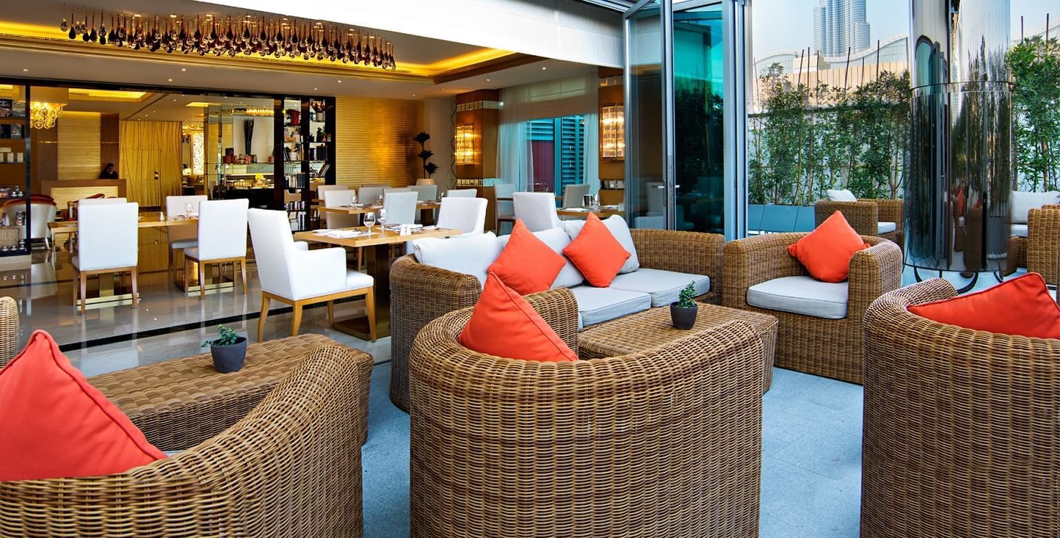 Outdoor seating and dining area in La Maison, the Dubai Mall restaurants at DAMAC Maison Mall Street