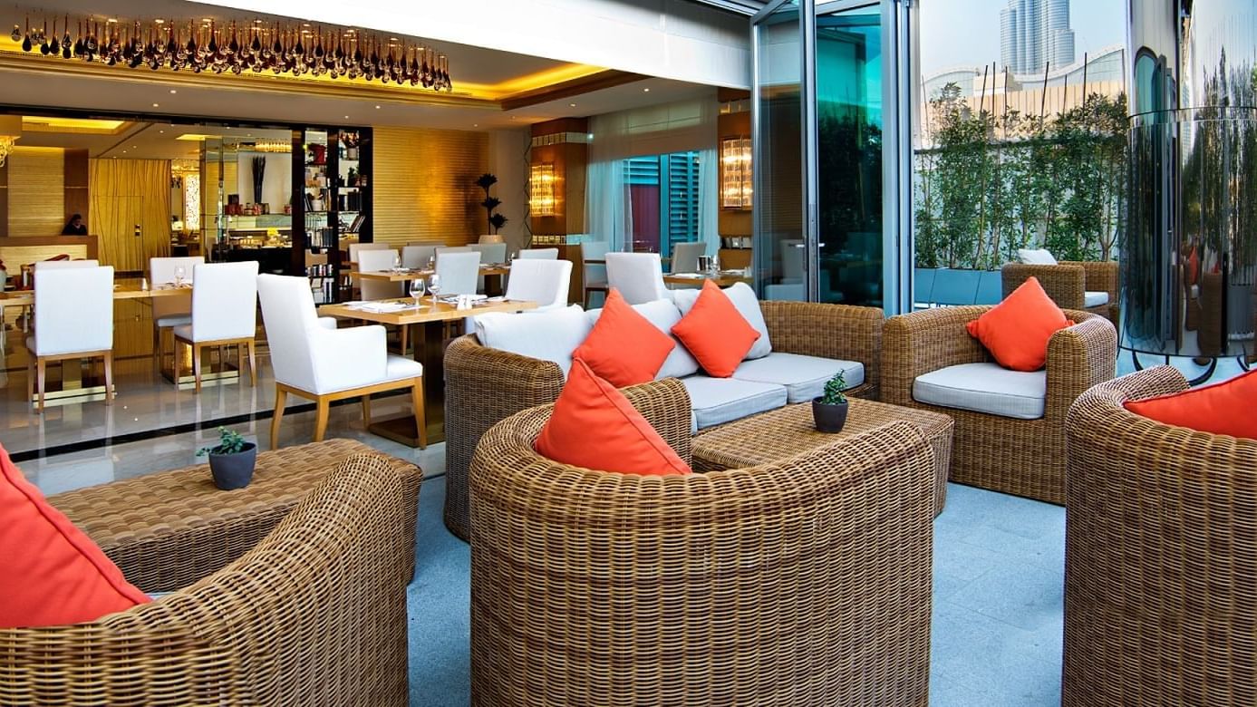 Outdoor seating and dining area in La Maison, the Dubai Mall restaurants at DAMAC Maison Mall Street