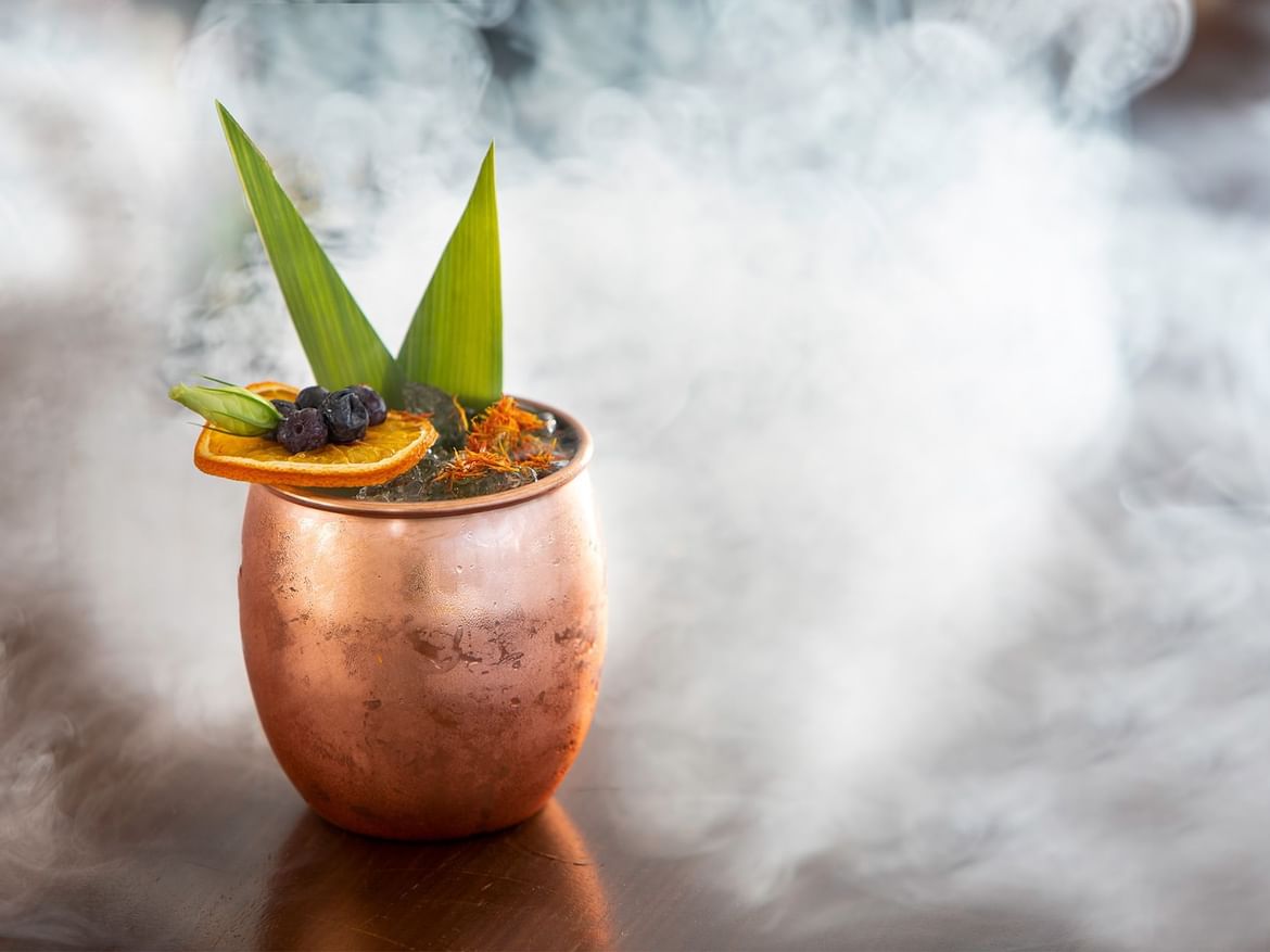 Closeup of garnished mocktail serve in Coco Bar at Senses Hotel