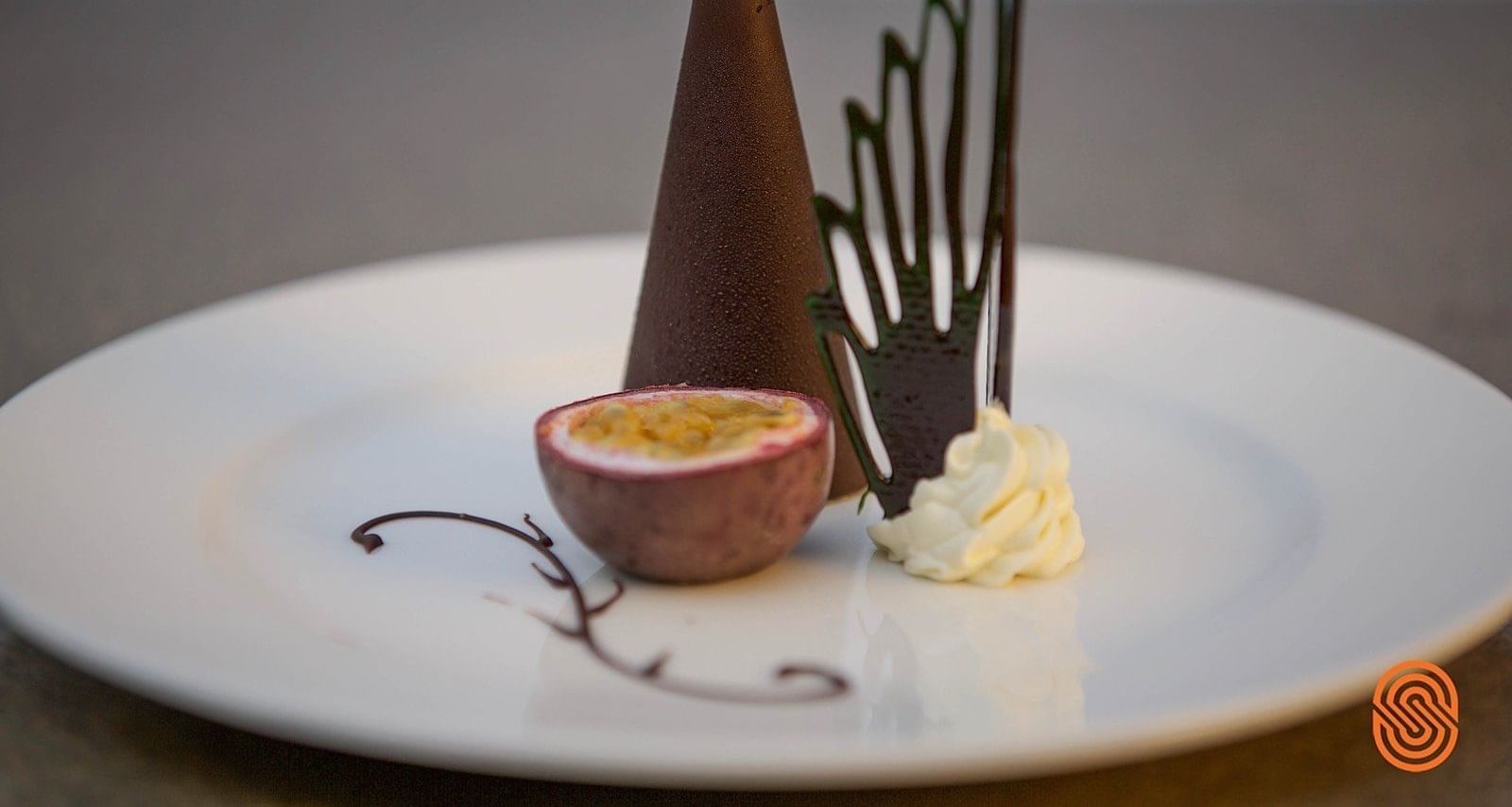 Closeup of a dessert served at Lake Kivu Serena Hotel