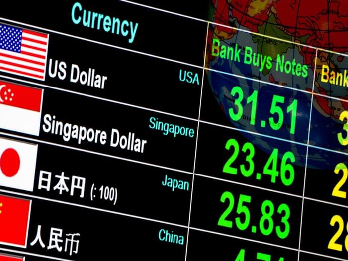 Currency exchange rate on a LED display board in Sunway Hotel