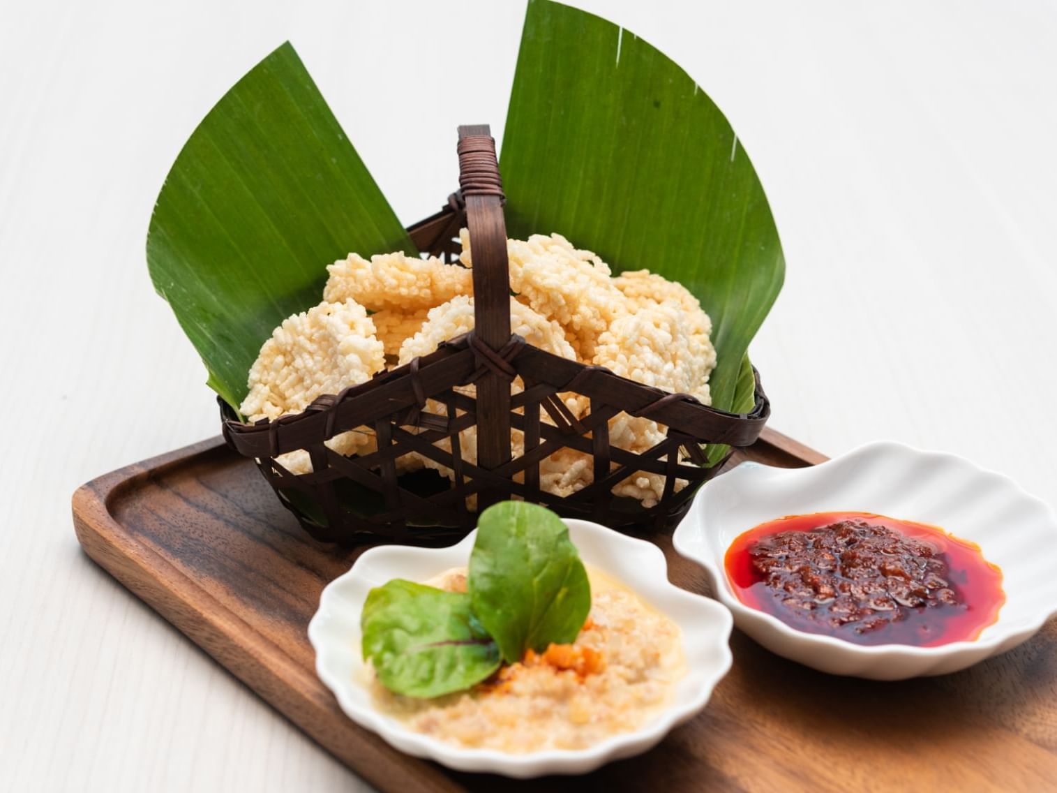 Close-up of served Reengining with dips at Maitria Hotel Rama 9