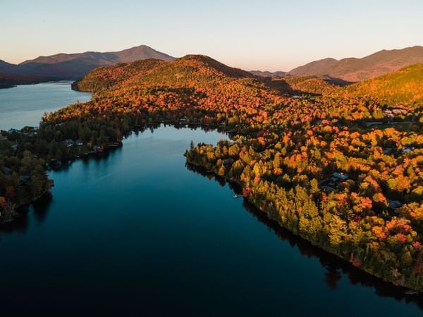 Aerial view of Lake Placid near The Lake House