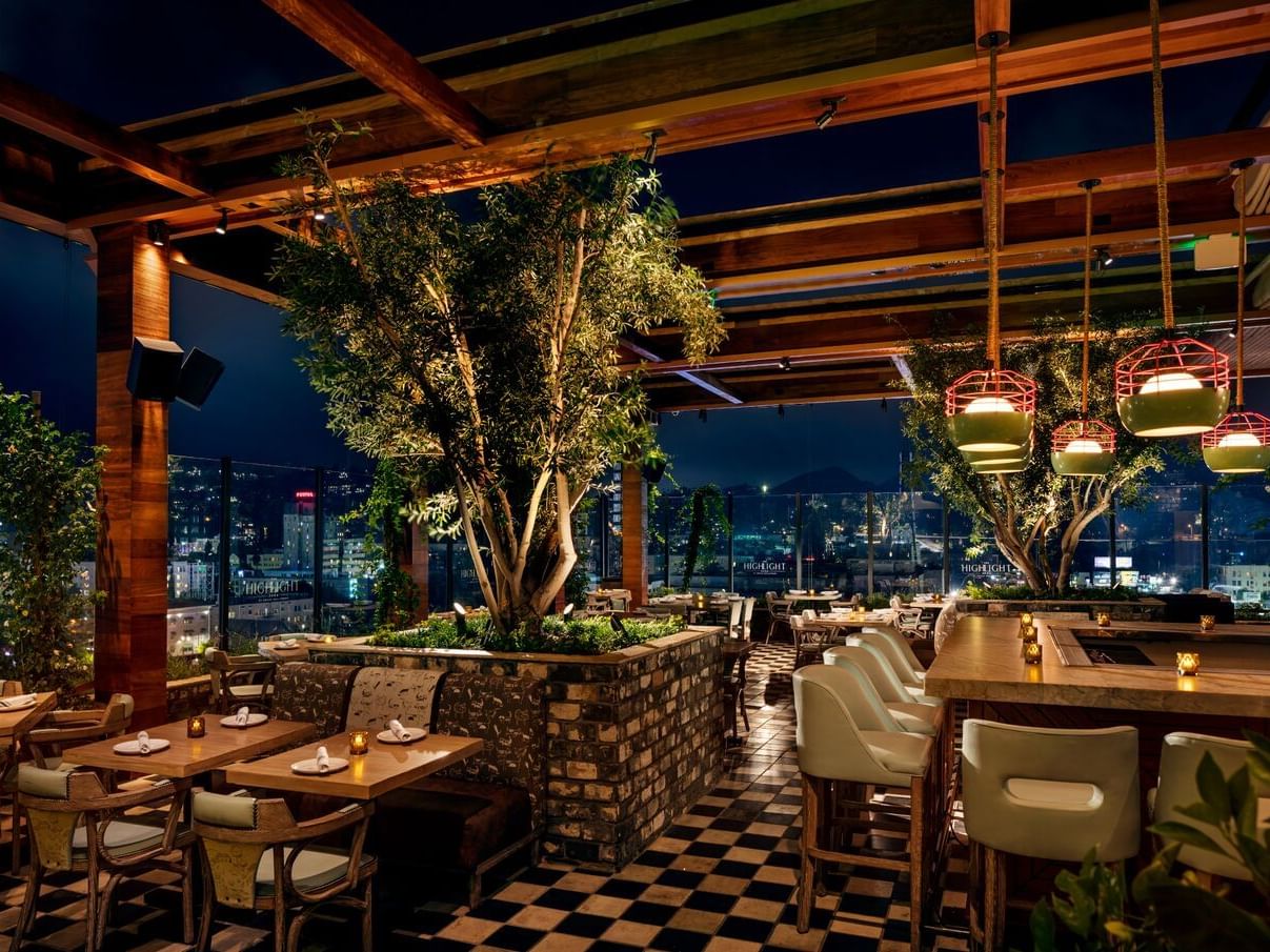 Bar & dining area of the Highlight Room at Dream Hollywood LA