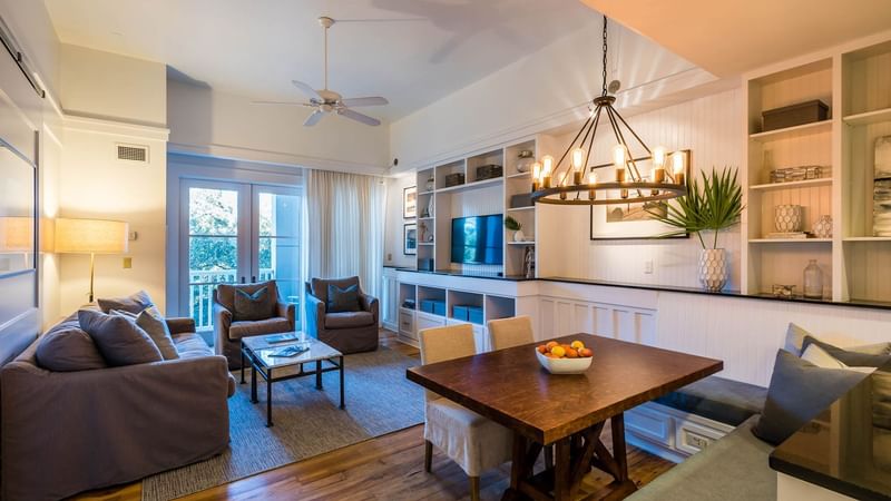 Elegant living area arrangement of the Resort suite at Watersound Inn