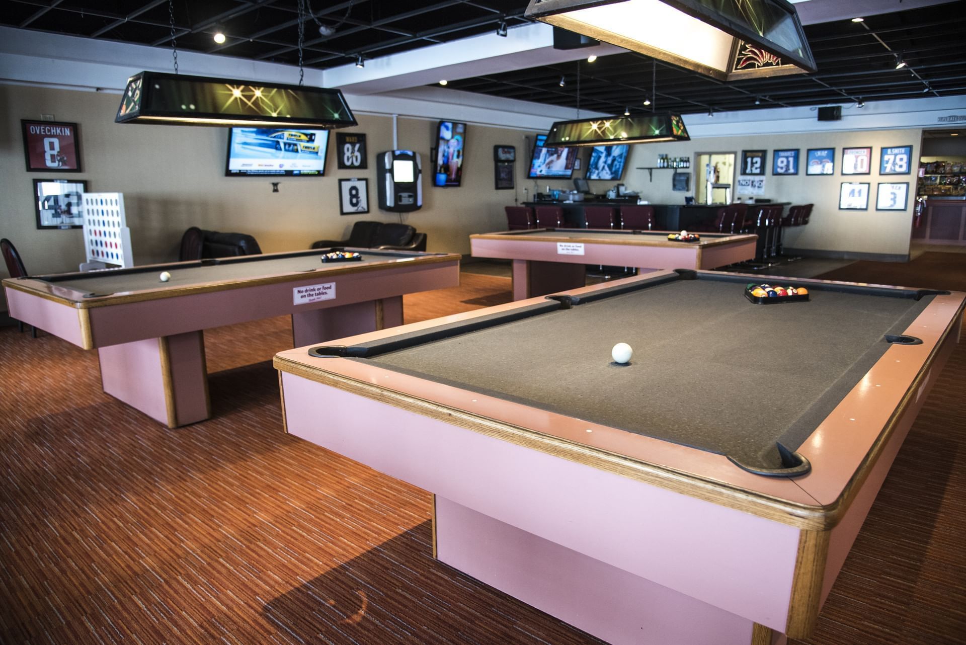 Tables arranged to play Billiards in a sports bar at Cove Pocono Resorts