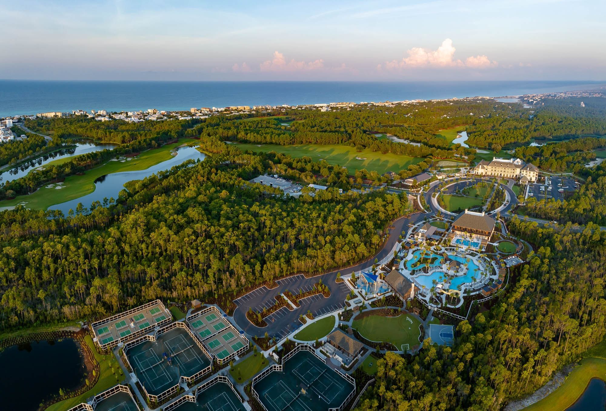Aerial view of Camp Creek Inn, Golf Course & Amenities in the scenic 30A area of Florida