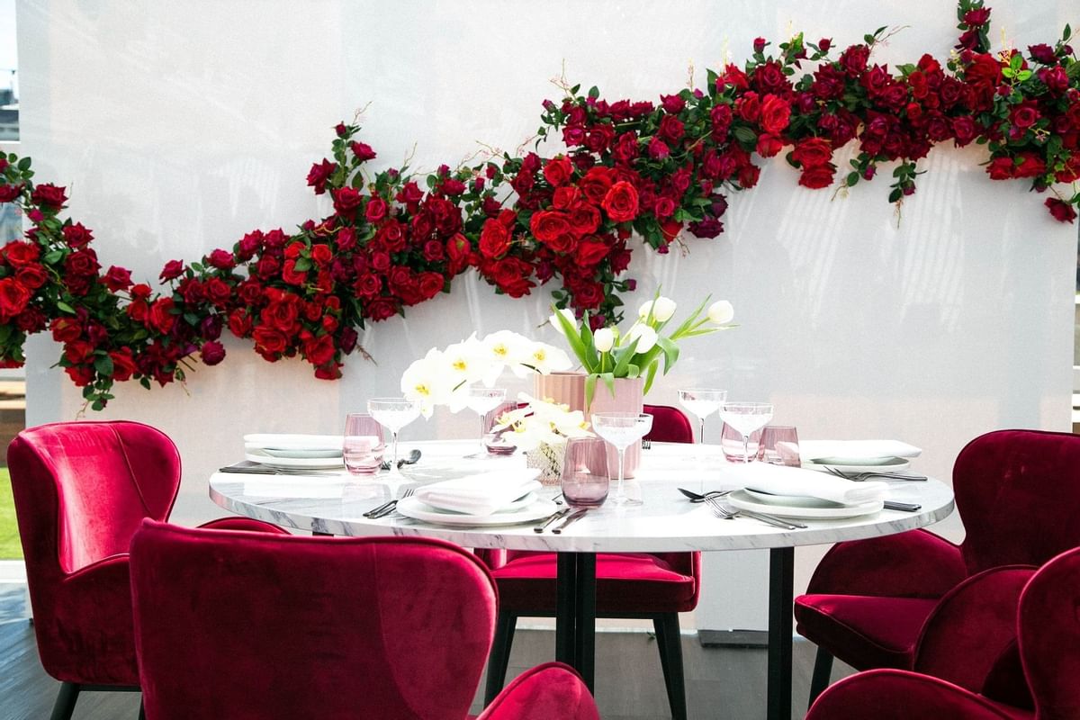 Banquet table setup with a floral décor at Crown Hotel Perth