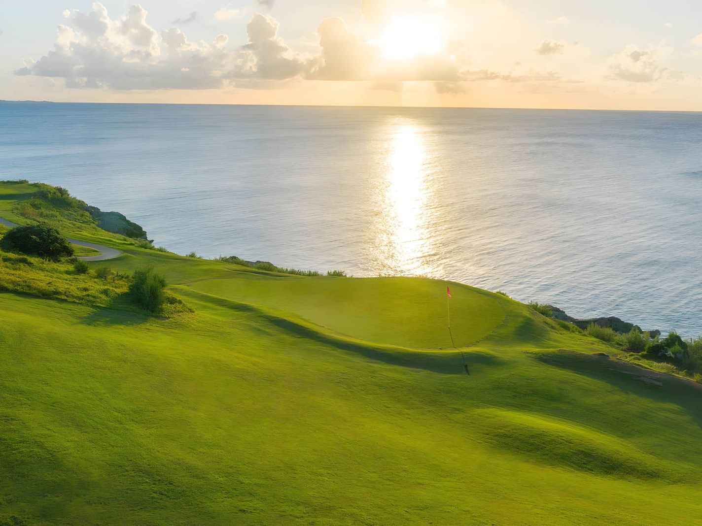 Aerial view of Golf court at sunset, St George's Club Bermuda