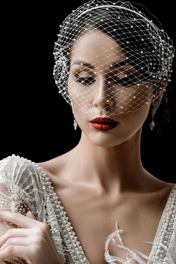 Close-up of a bride posing at Honeyrose Hotel