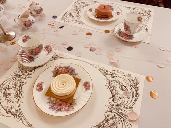 desserts and tea served at a hotel