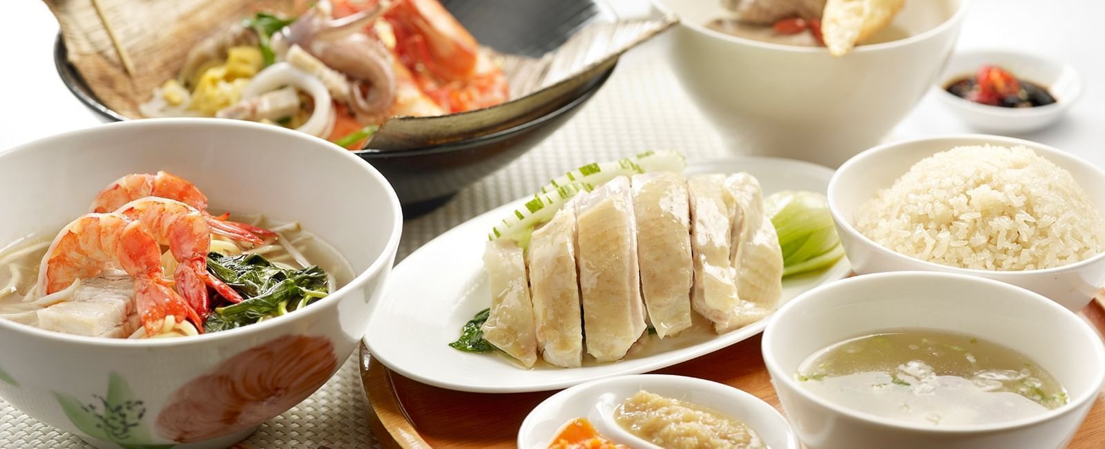 Hainanese chicken rice served at Fullerton Singapore