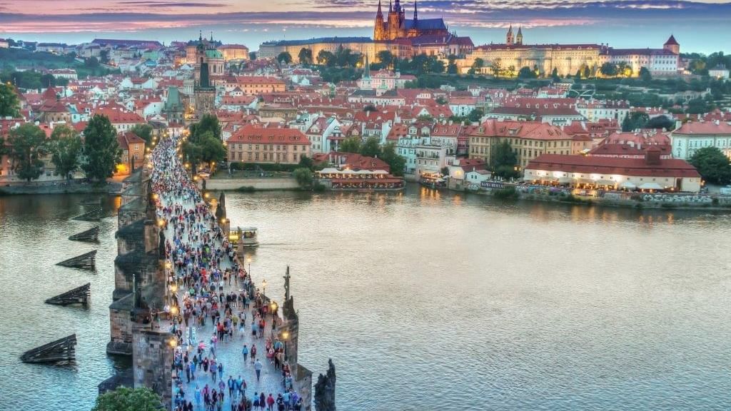 View of Charles bridge & Vltava river near Almanac X Prague