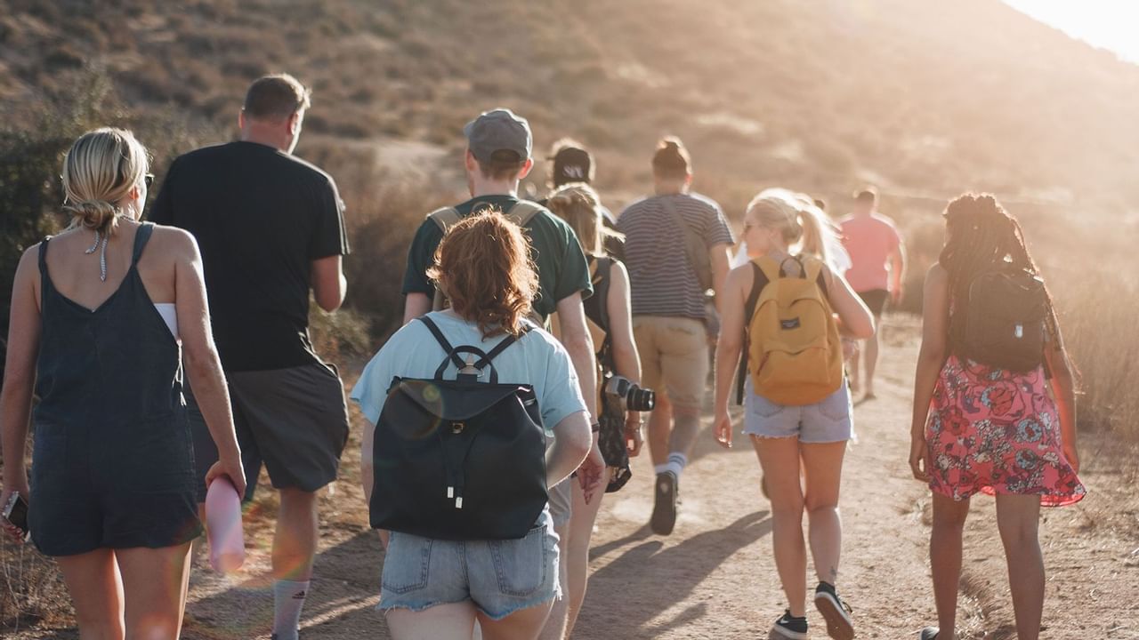 family hiking on a sunny day