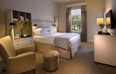 Bed, TV & lounger in Tradional King Room at Hotel Parq Central