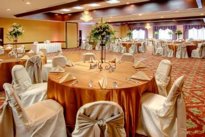 Closeup on Banquet table setup at MCM Elegante Suites