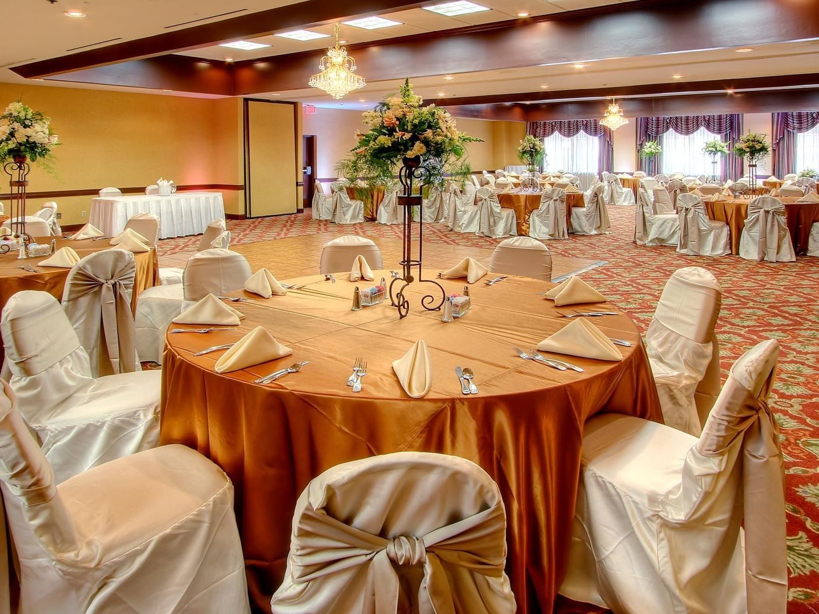 Closeup on Banquet table setup at MCM Elegante Suites