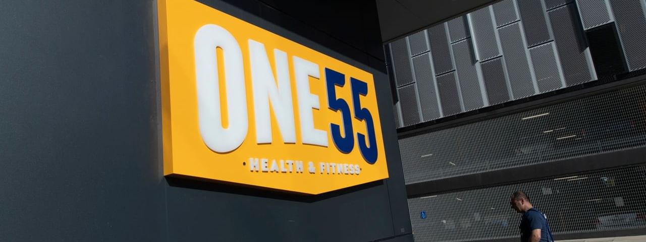 Closeup on the sign of ONE55 Gymnasium at Novotel Sydney Hotel
