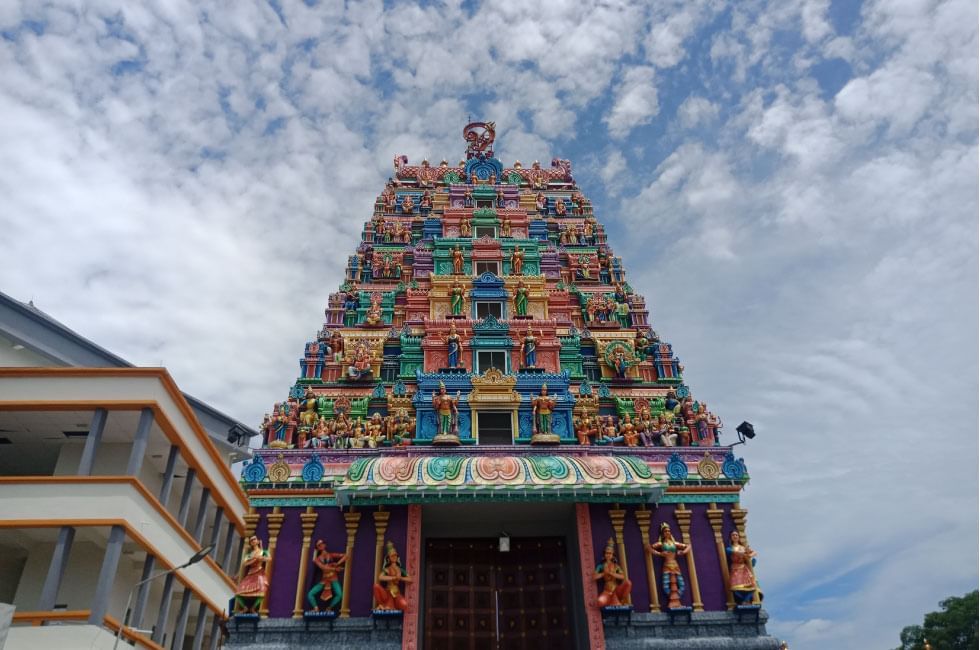 Low-angle view of Arulmigu Karumariamman Temple near Sunway Hotel Seberang Jaya