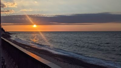 Aerial view of the Beach during the sunset at Falmouth Tides
