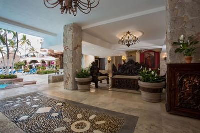 Lobby area with pool view at Playa Los Arcos