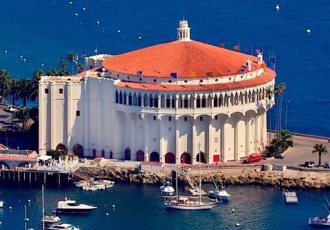 Distant view of Catalina Casino near Catalina Island Company