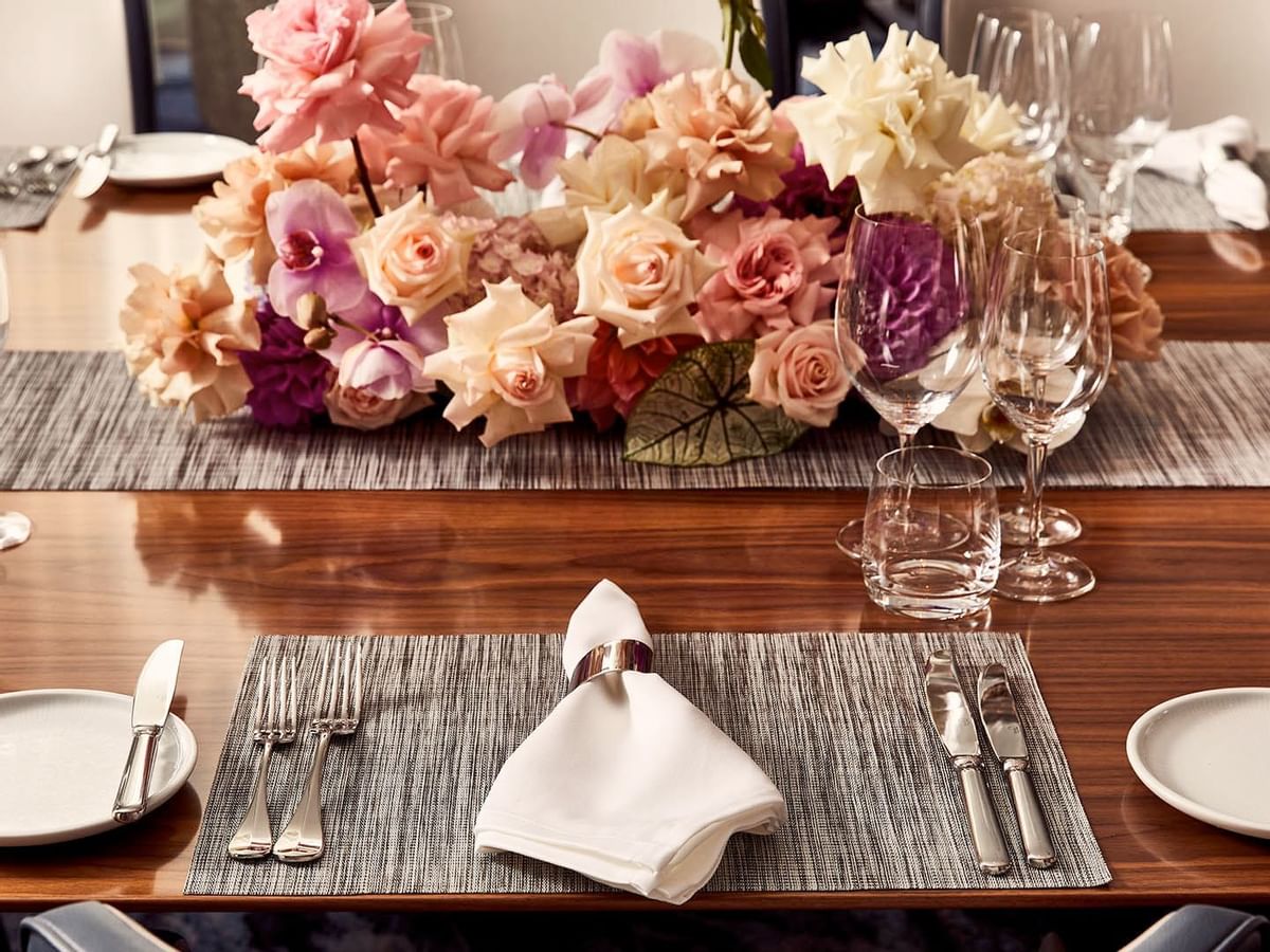 A dining table arranged in Opera Suite at Crown Towers Sydney