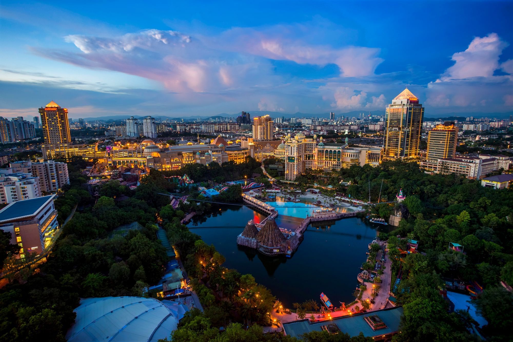 Aerial view of the city around Sunway Resort