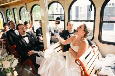 Wedding couple with their mates at The Venue at Portwalk