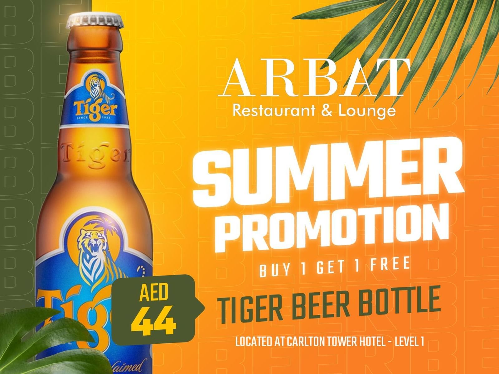 Two Tiger beer bottles clinking at Arbat Lounge.