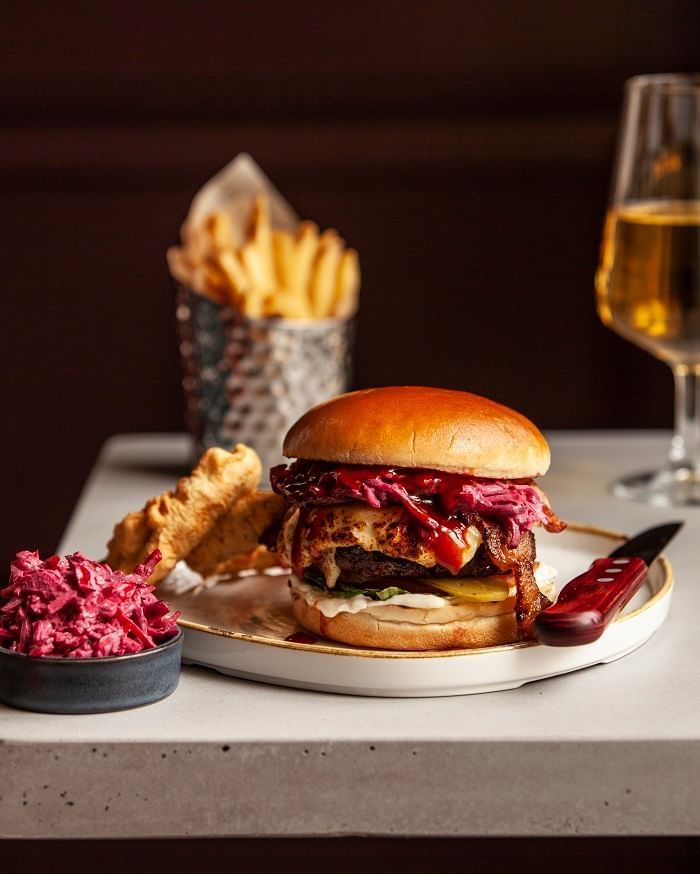 Burger served in Restaurant & Bar at The Clermont Charing Cross