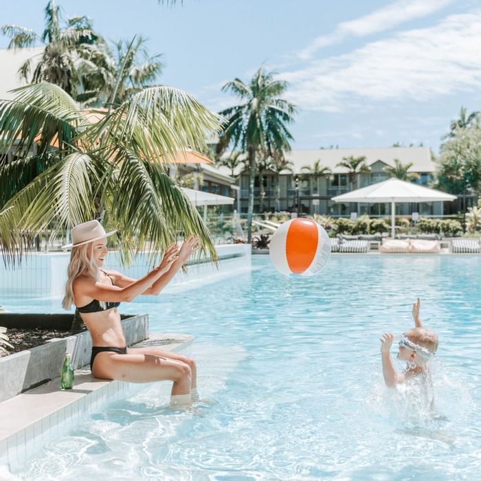Novotel Sunshine Coast Resort swimming pool with mother and son playing