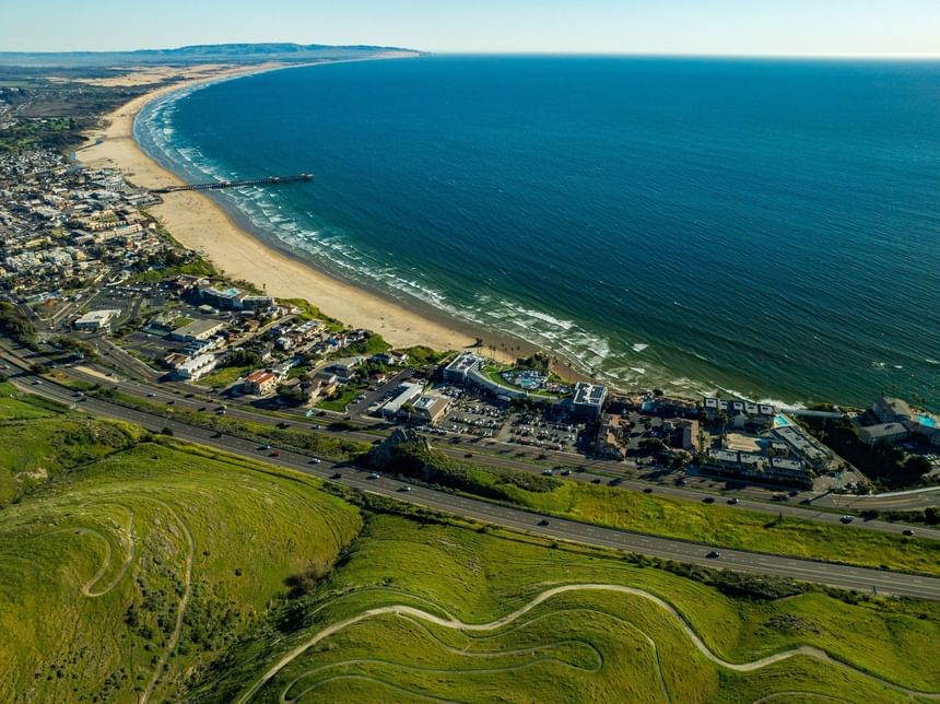 Aerial view of Pismo Beach and Pismo Preserve trail