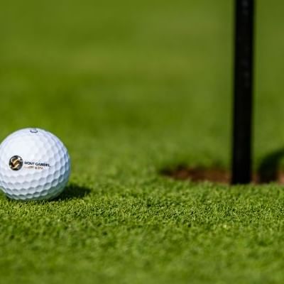 Closeup of a golf ball near Hotel Mont Gabriel Resort & Spa