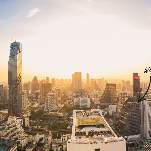 Aerial view of the city near Amara Hotels