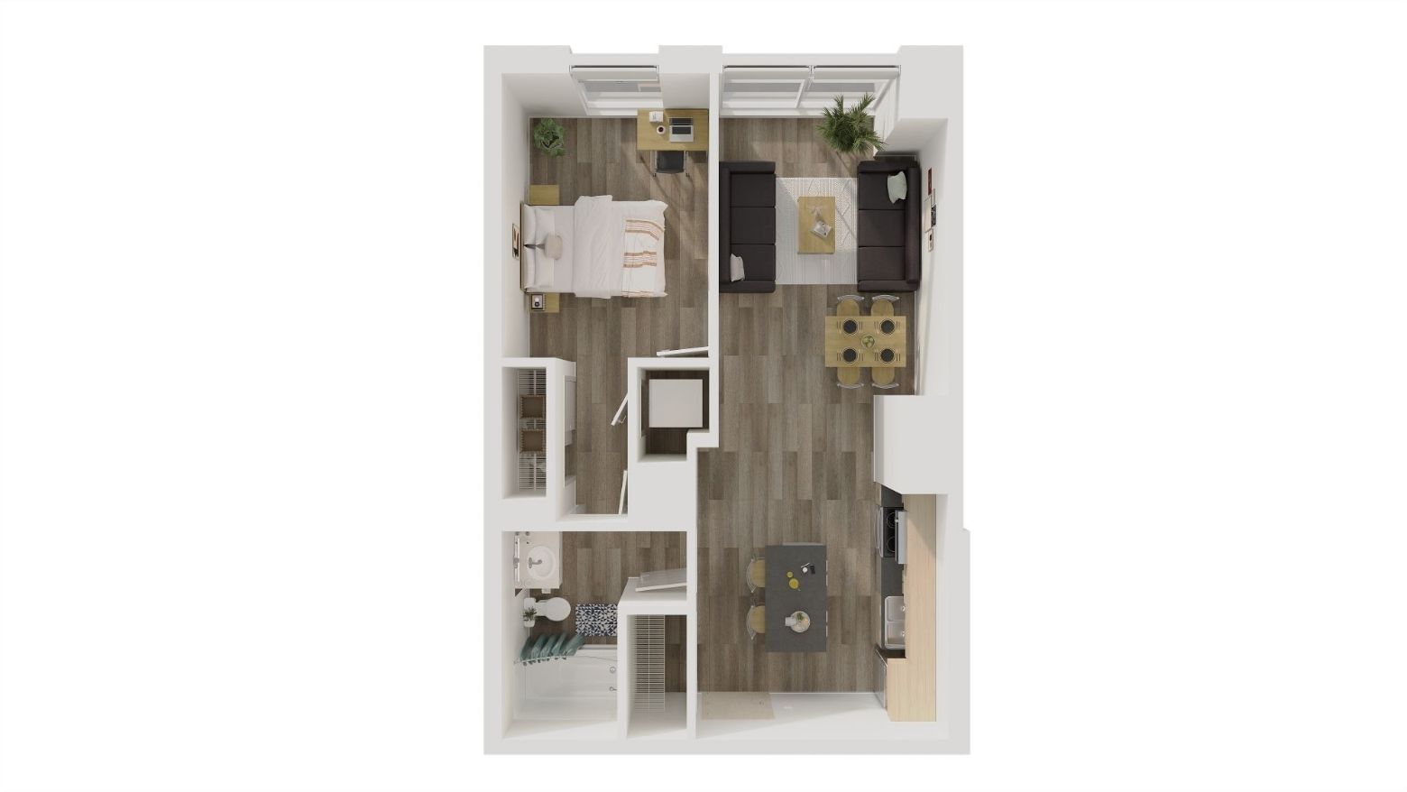 Laurent: 1 Bed 1 Bath Layout