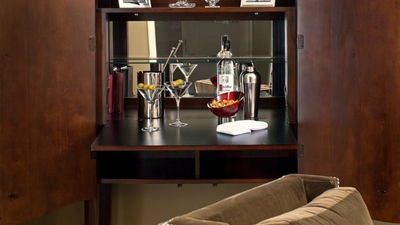 Mini Bar by a lounge area in Hollywood Suite at Warwick New York