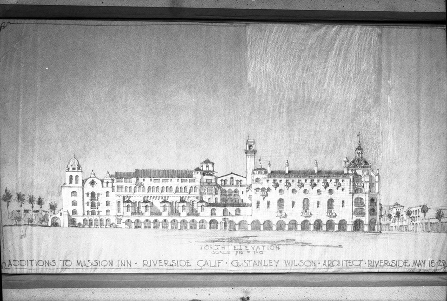 Vintage image of painting of the hotel at Mission Inn Riverside