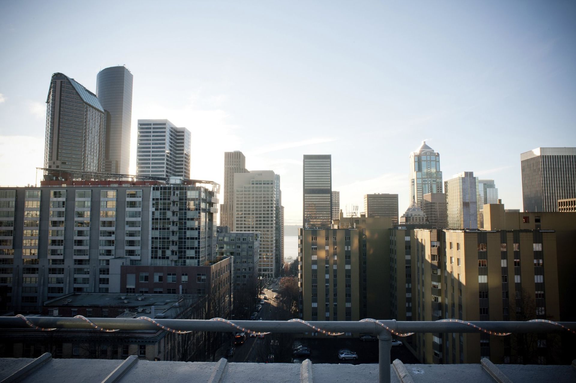 View of the downtown city skyline from The Penthouse at Hotel Sorrento