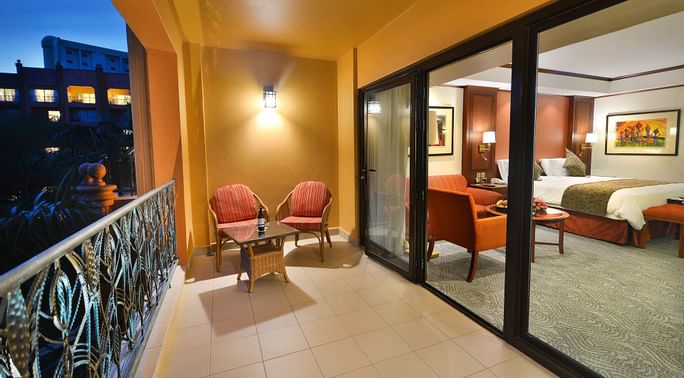 Royal Suite bedroom with balcony at Kampala Serena Hotel