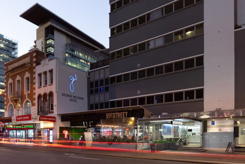 Exterior view of hotel entrance of George Williams Hotel