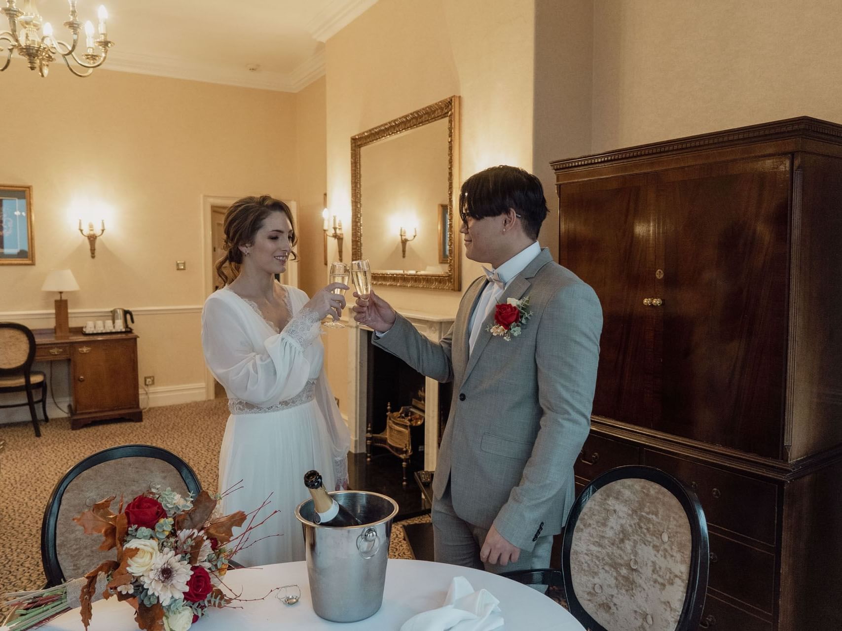 Wedding couple clinking glasses, The Imperial Hotel  Blackpool