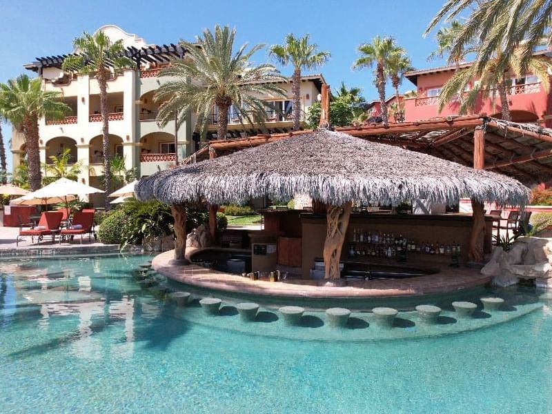 Delfines resort pool bar at the Hotel Hacienda del Mar in Los Cabos, Mexico.
