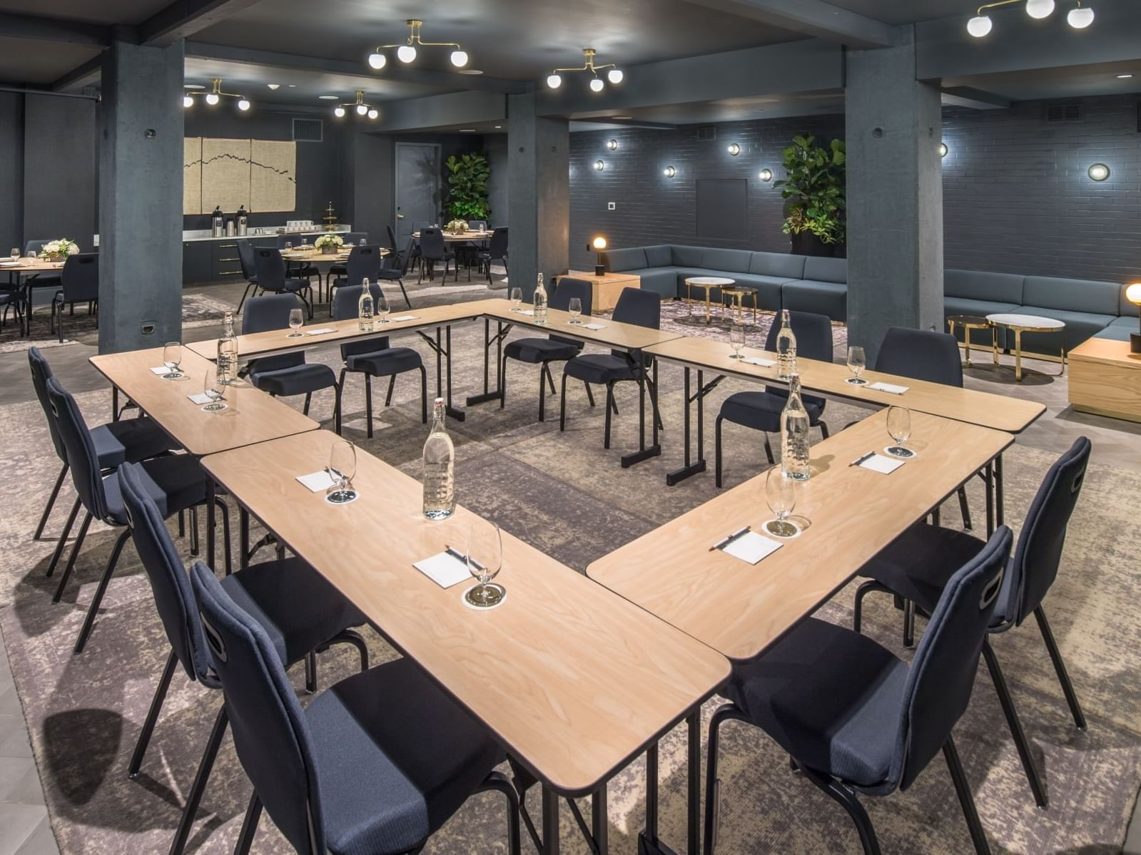 conference room with square table and mixed seating