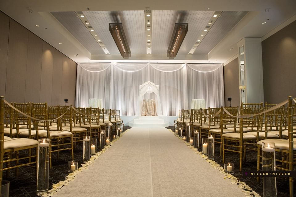 golden chairs in a wedding hall