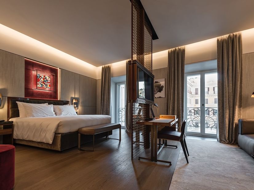Bedroom with balcony in Palazzo Suite 2 at Fendi Private Suites