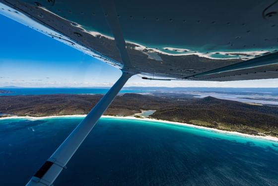 View from the airplane at Great Oyster Bay in Freycinet Lodge