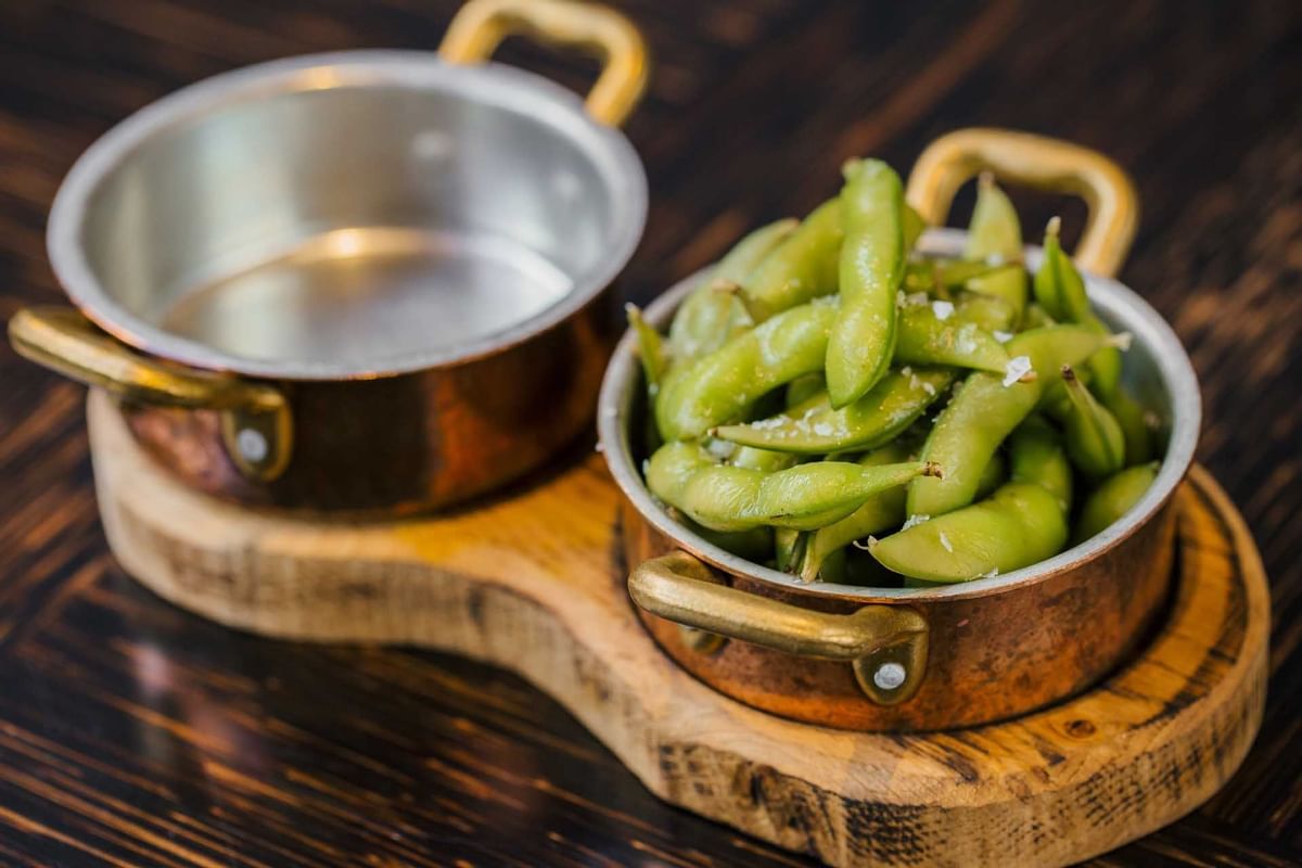 Closeup on Green beans served at May Fair Hotel London