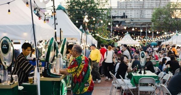 Vibrant street food and outdoor dining at food festival